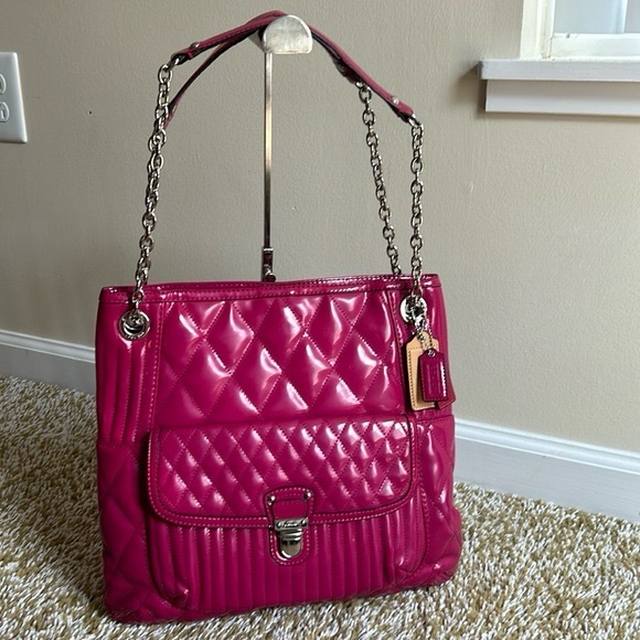 Coach Poppy Fushia Slim Quilted Shoulder Bag - Picture 6 of 8
